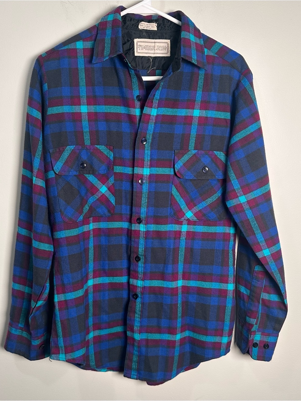 Vintage Men's Plaid Flannel Shirt - Blue Teal Purple festival